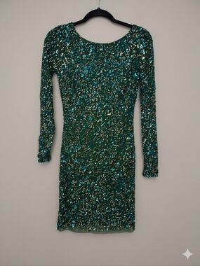 aidan mattox green sequin dress Aidan Mattox Women Sz 6 Green Silver Sheer Sequin All Over Party Sparkle Dress